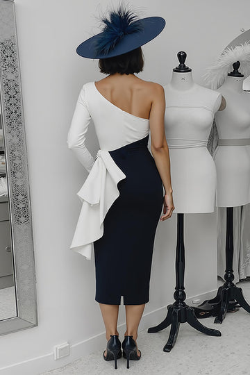 Black and White Long Sleeve Mother of Bride Dress with Ruffles